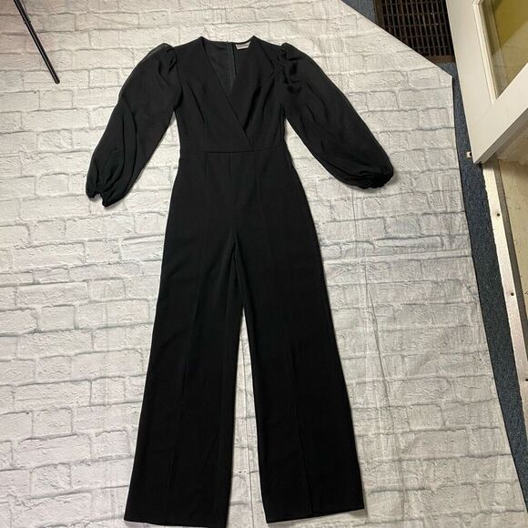 Premier Amour women 2 one piece jumpsuit w/sheer elastic cuff sleeves black - Picture 1 of 13